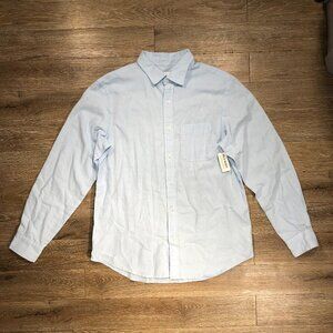 Old Navy Mens Medium Everyday Shirt Regular Fit Linen Blend Long Sleeve Lt Blue
